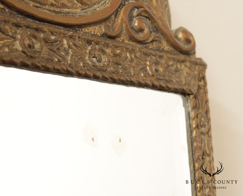 Antique French Repousse Brass Beveled Mirror