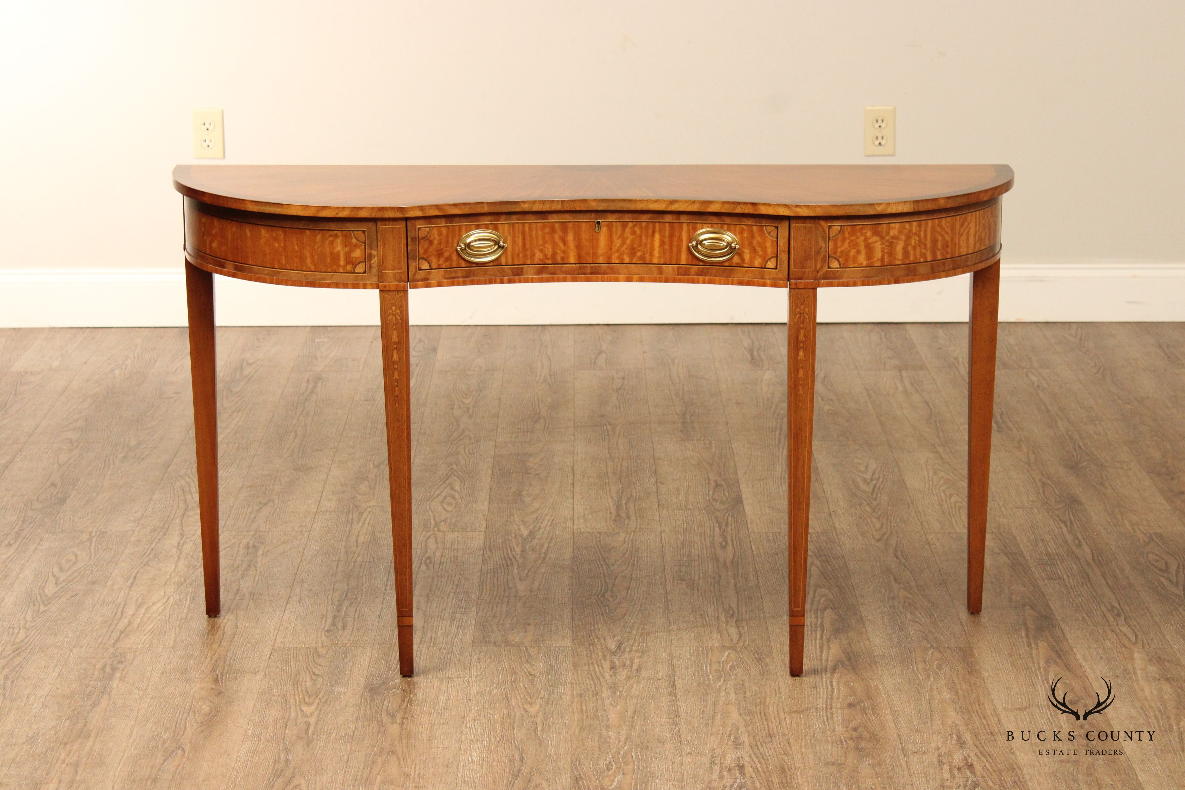 Hepplewhite Mahogany Inlaid Single Drawer Serpentine Console