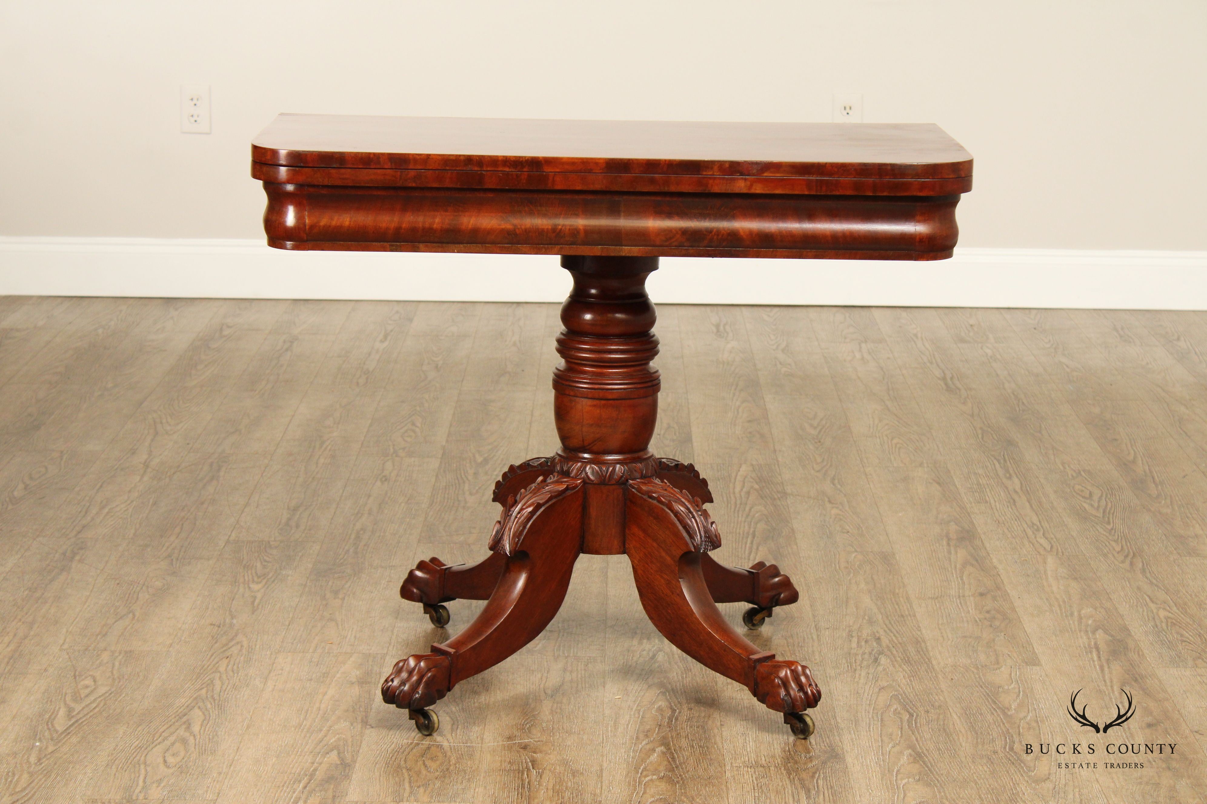 American Classical Antique Mahogany Paw Foot Card Table