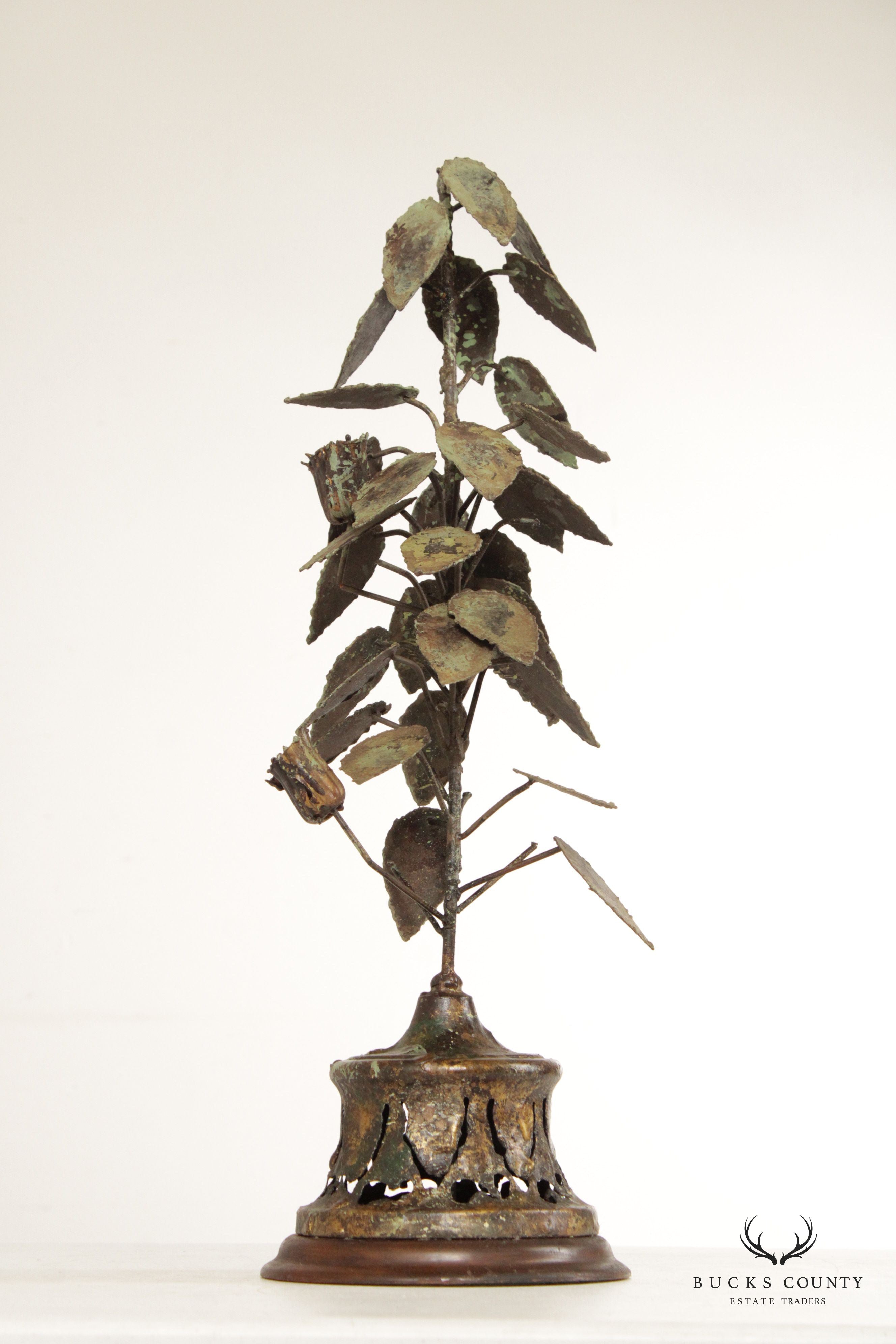 Vintage Brutalist Foliate Plant Iron Sculpture