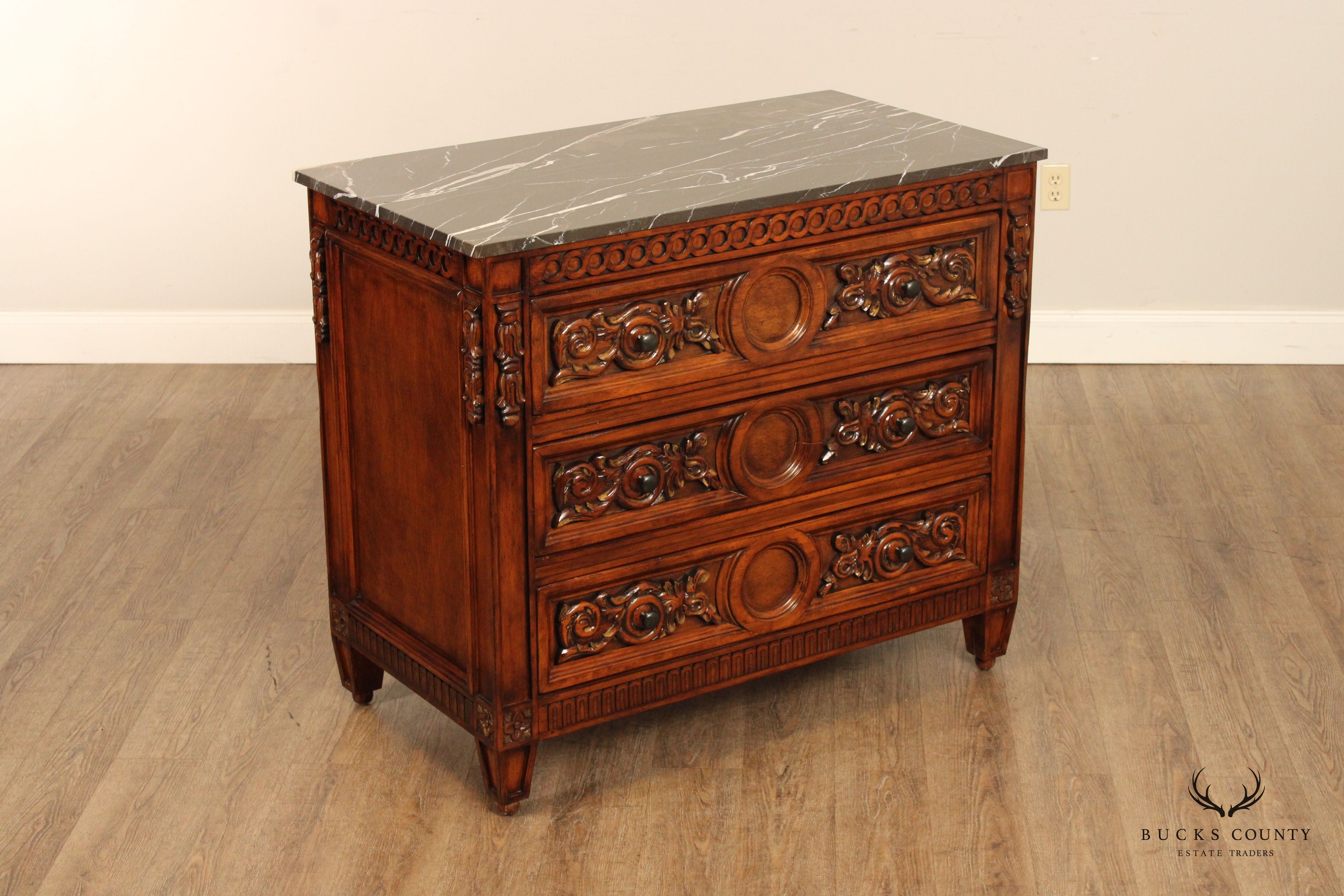 Italian Louis XVI Style Marble Top Chest of Drawers