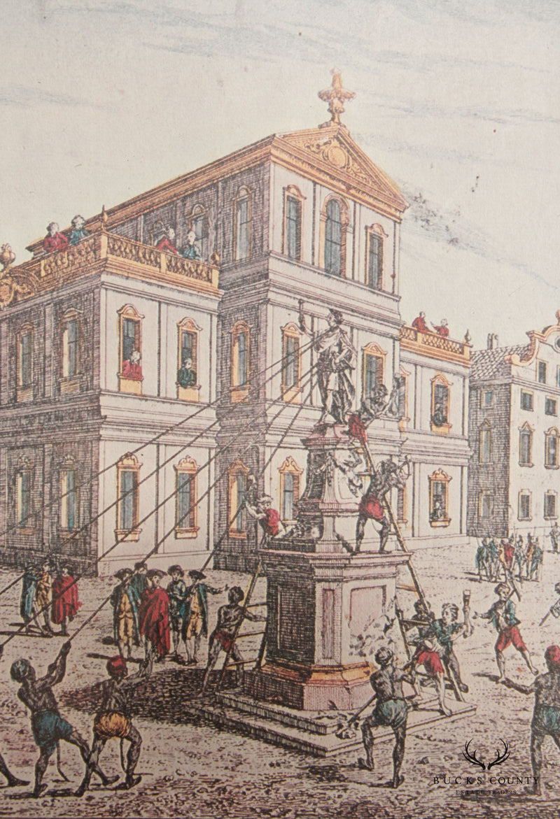 American Revolution 'Destruction of the Royal Statue in New York' Print After Francois Xavier Habermann