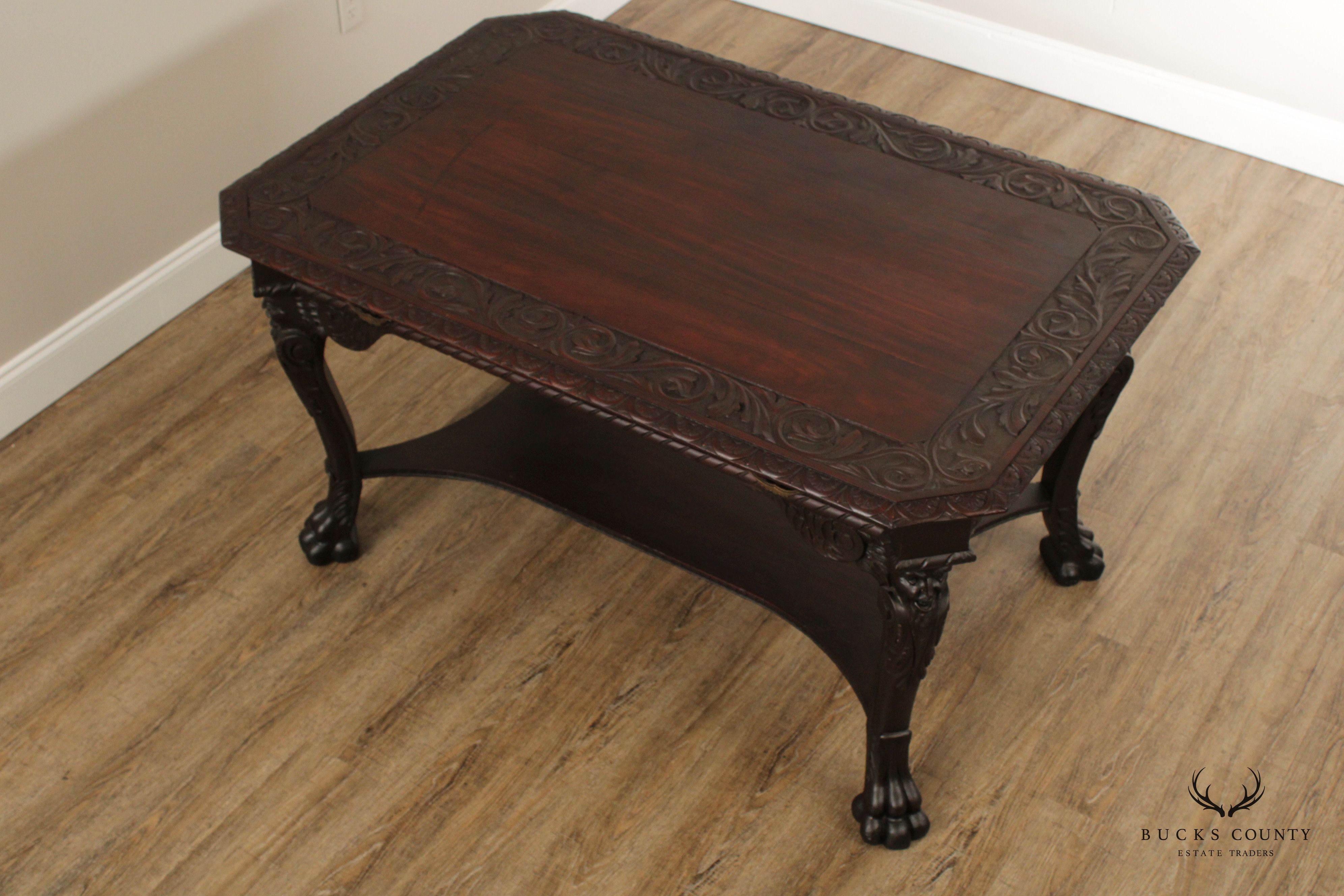 Renaissance Revival Carved Mahogany Library Table Desk