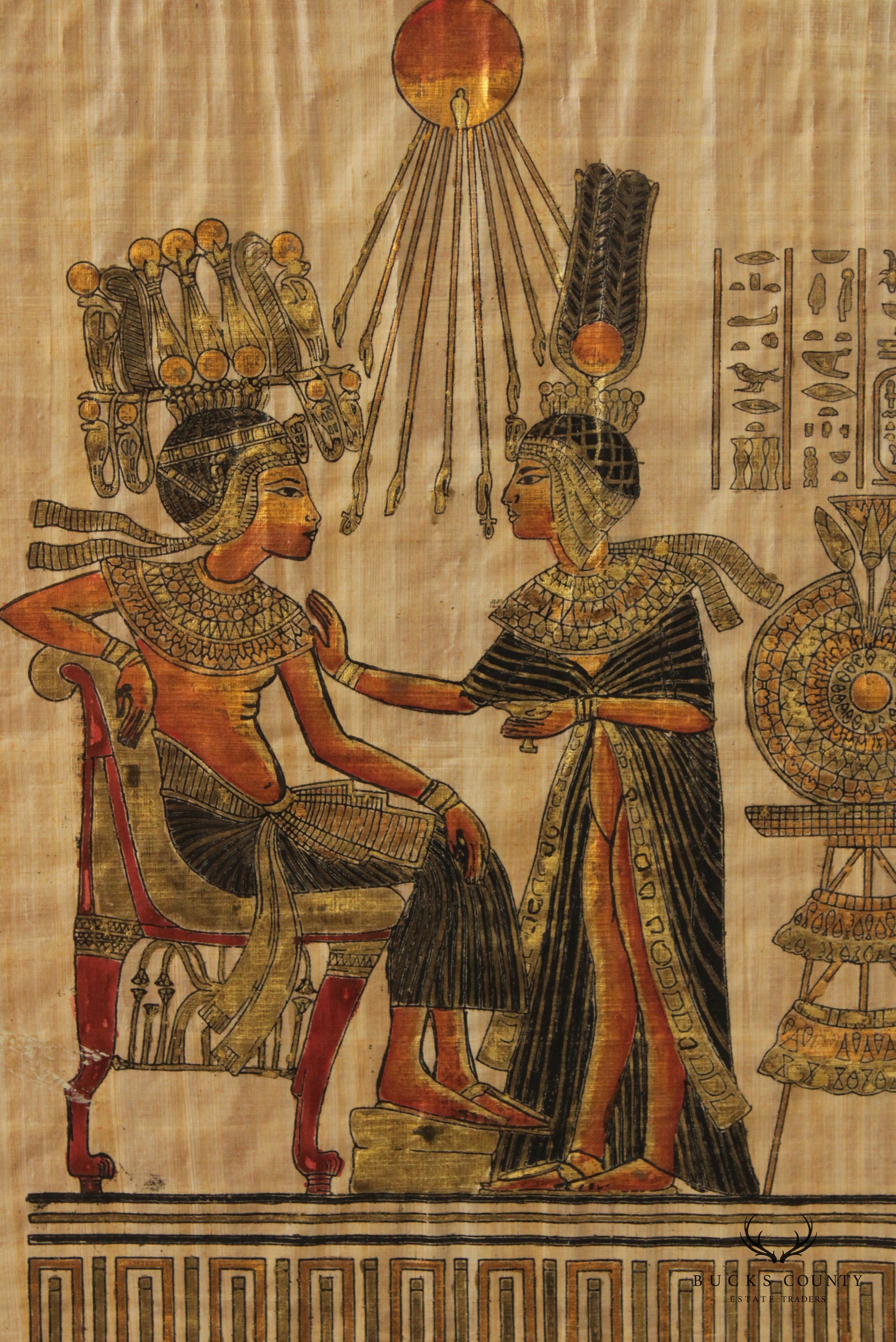 Vintage Egyptian Style 'Tutankhamun Anointed by Wife' Papyrus