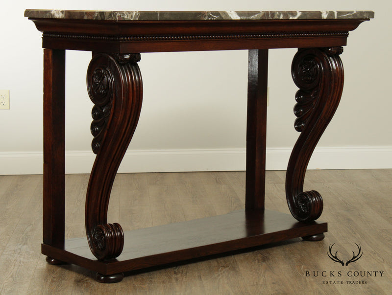 Antique French Empire Mahogany Marble Top Console Table
