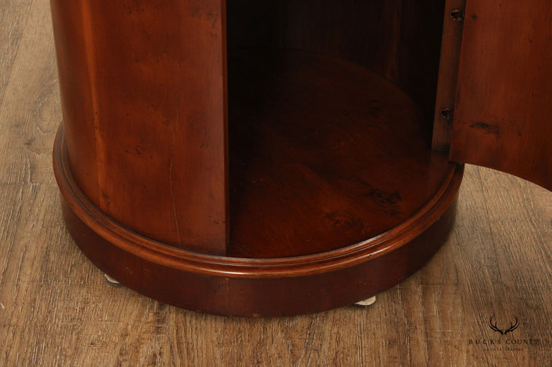 Henredon Charles X Burl Wood Round Cylinder Cabinet Side Table