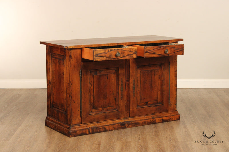 Rustic Italian Carved and Antiqued Walnut Sideboard Cabinet