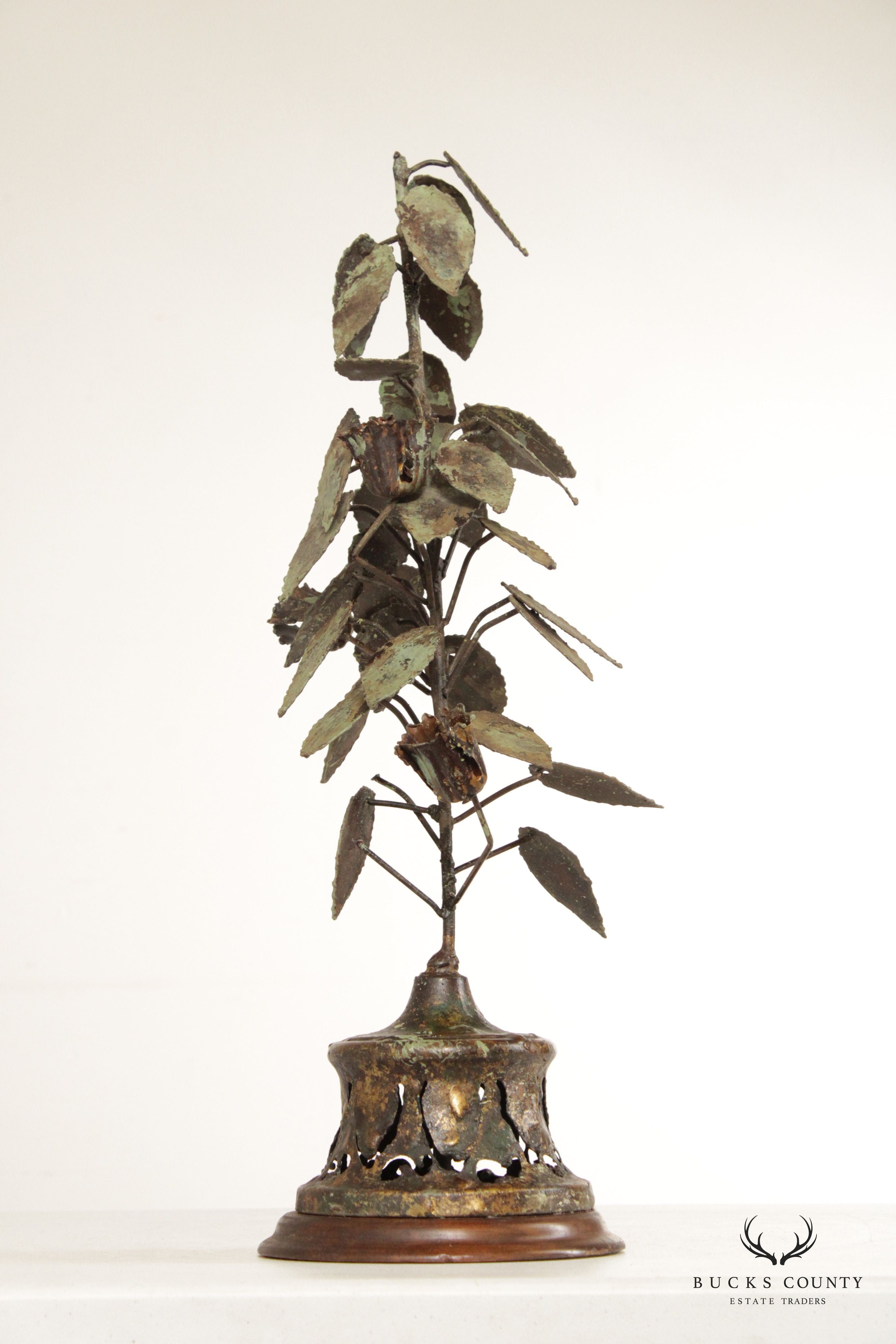 Vintage Brutalist Foliate Plant Iron Sculpture