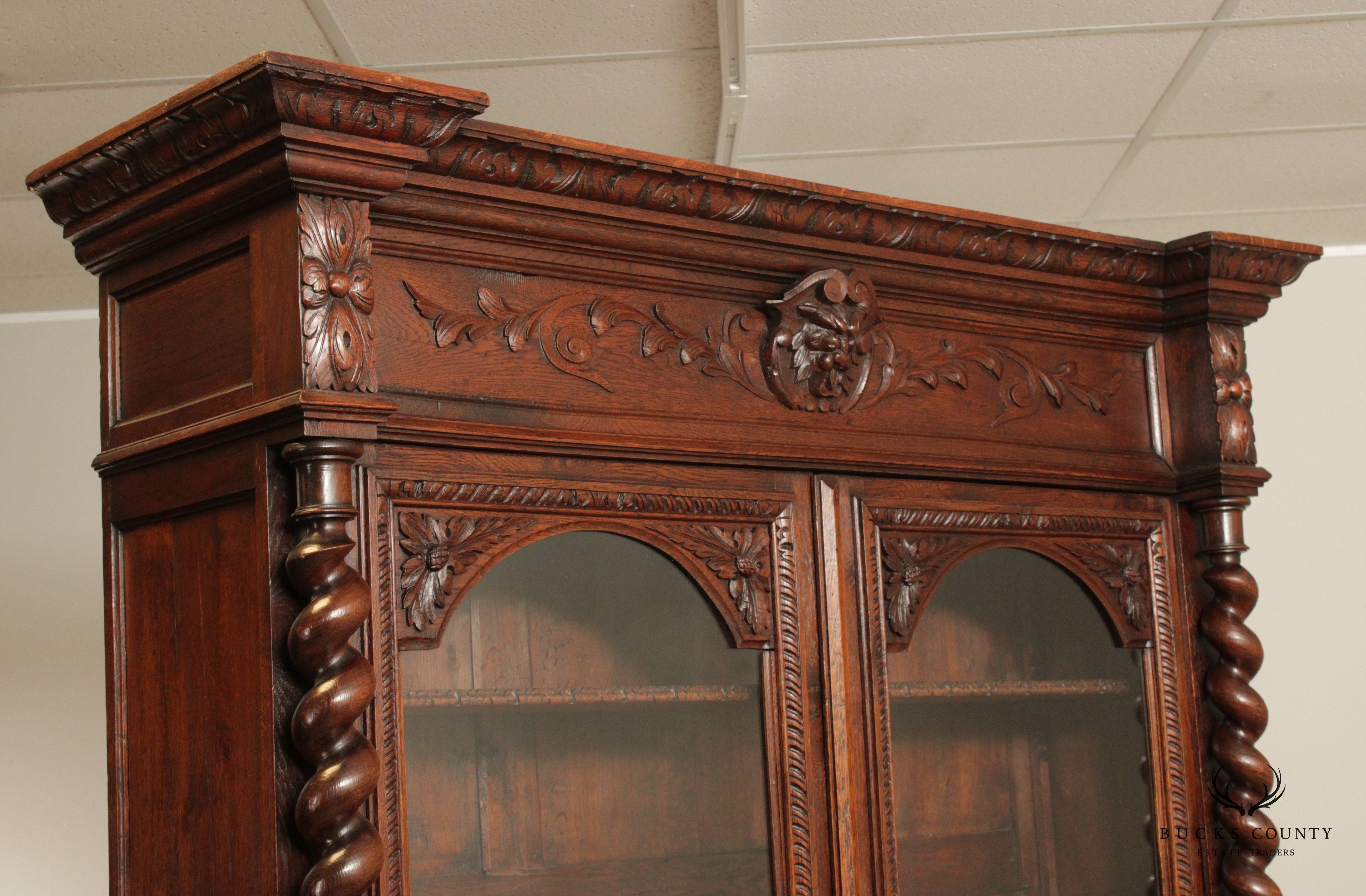 Antique 19th C. Renaissance Revival Carved Oak Bookcase