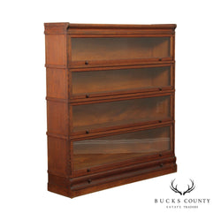 Antique Arts & Crafts Oak Four-Stack Wide Barrister Bookcase