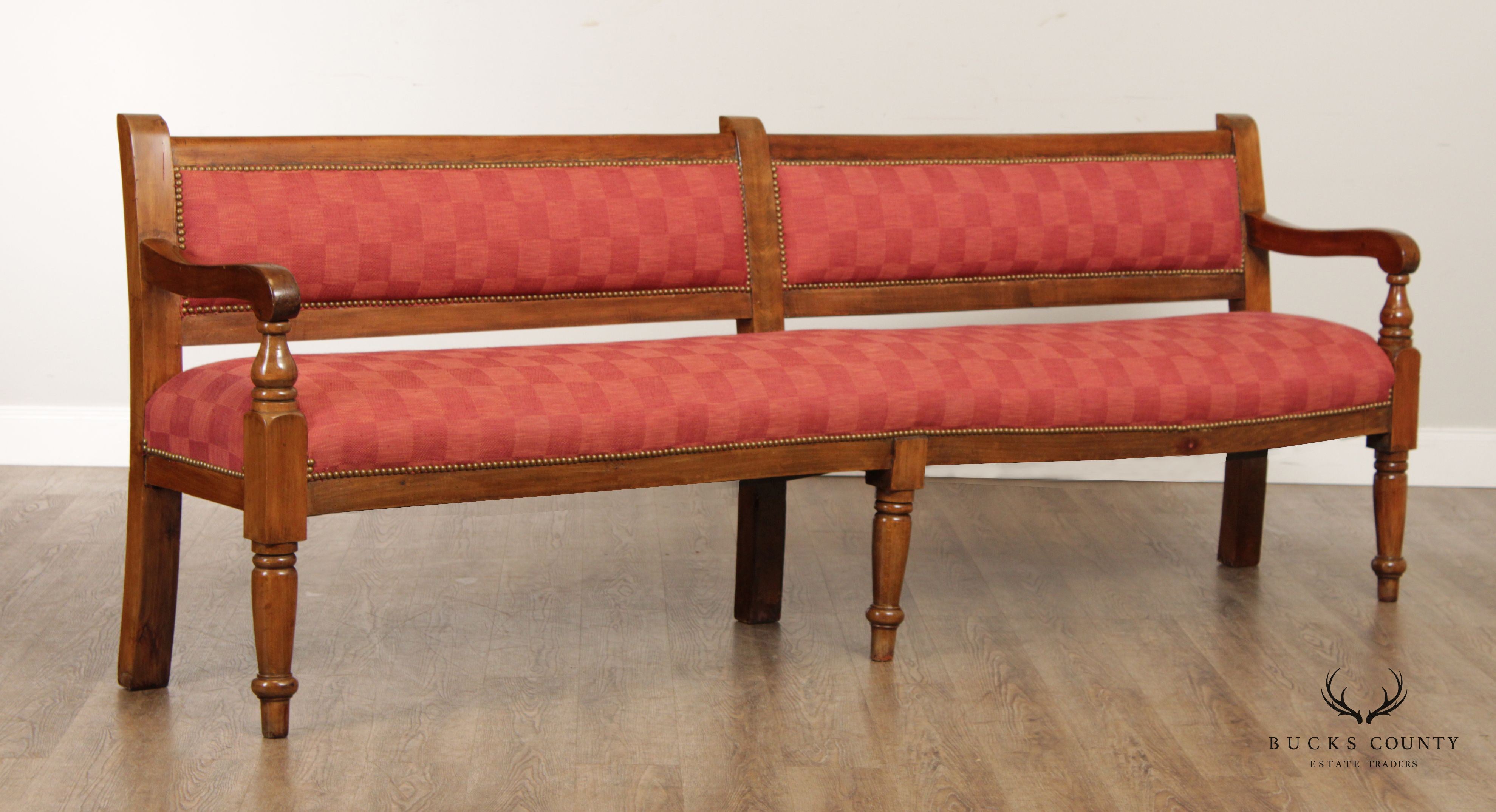 Antique English Custom Upholstered 8' Long Bench