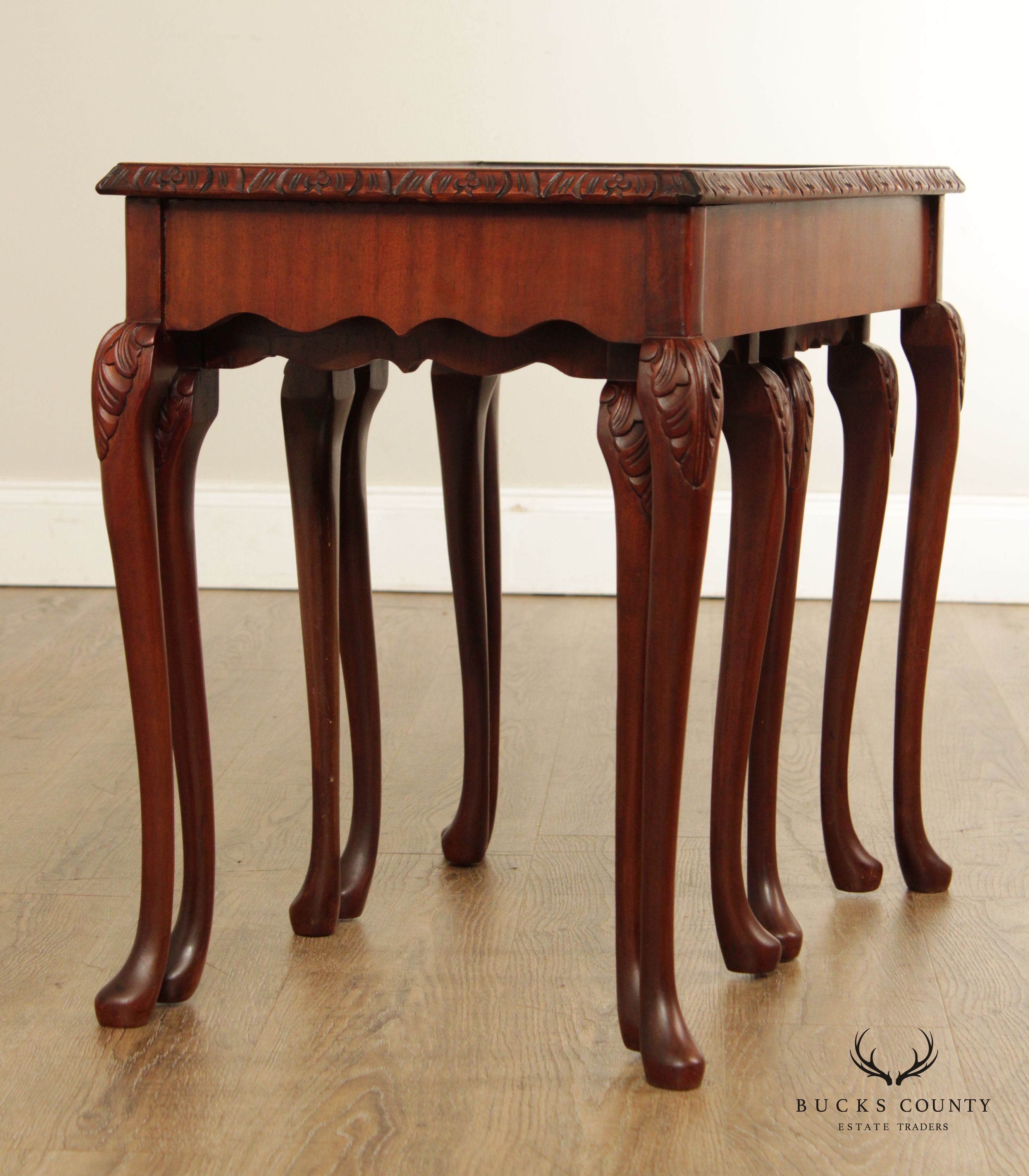 Georgian Style Flame Mahogany Carved Nesting Tables