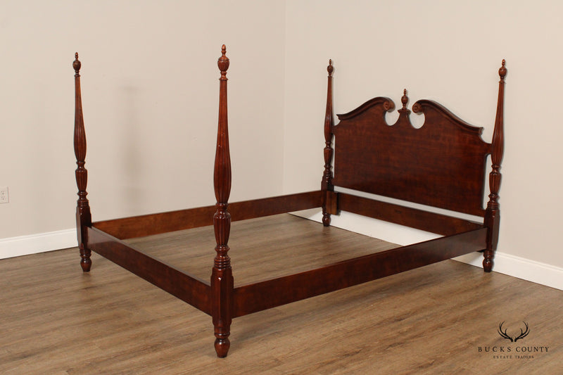 Henredon Chippendale Style Carved Cherry Queen Poster Bed