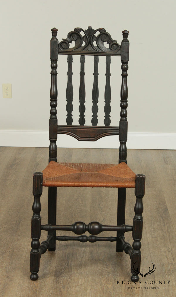 Custom Reproduction Carved Bannister Back, Rush Seat Side Chair
