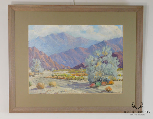 Western Desert & Mountains Landscape Signed "R. Lloyd Babcock" Oil on Board Framed