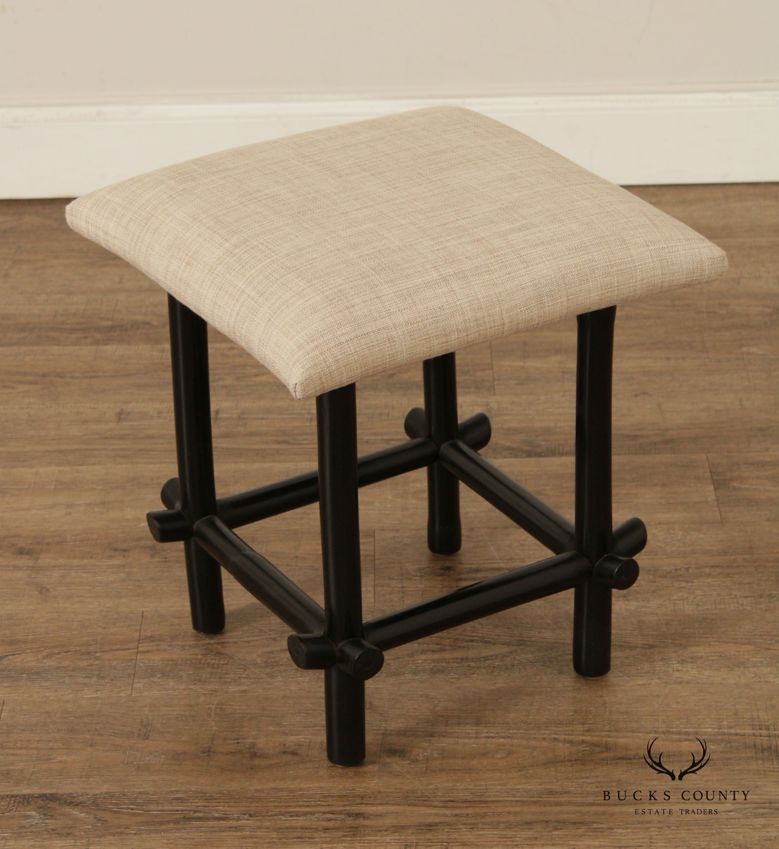 Vintage Asian Style Pair of Ebonized Faux Bamboo Stools