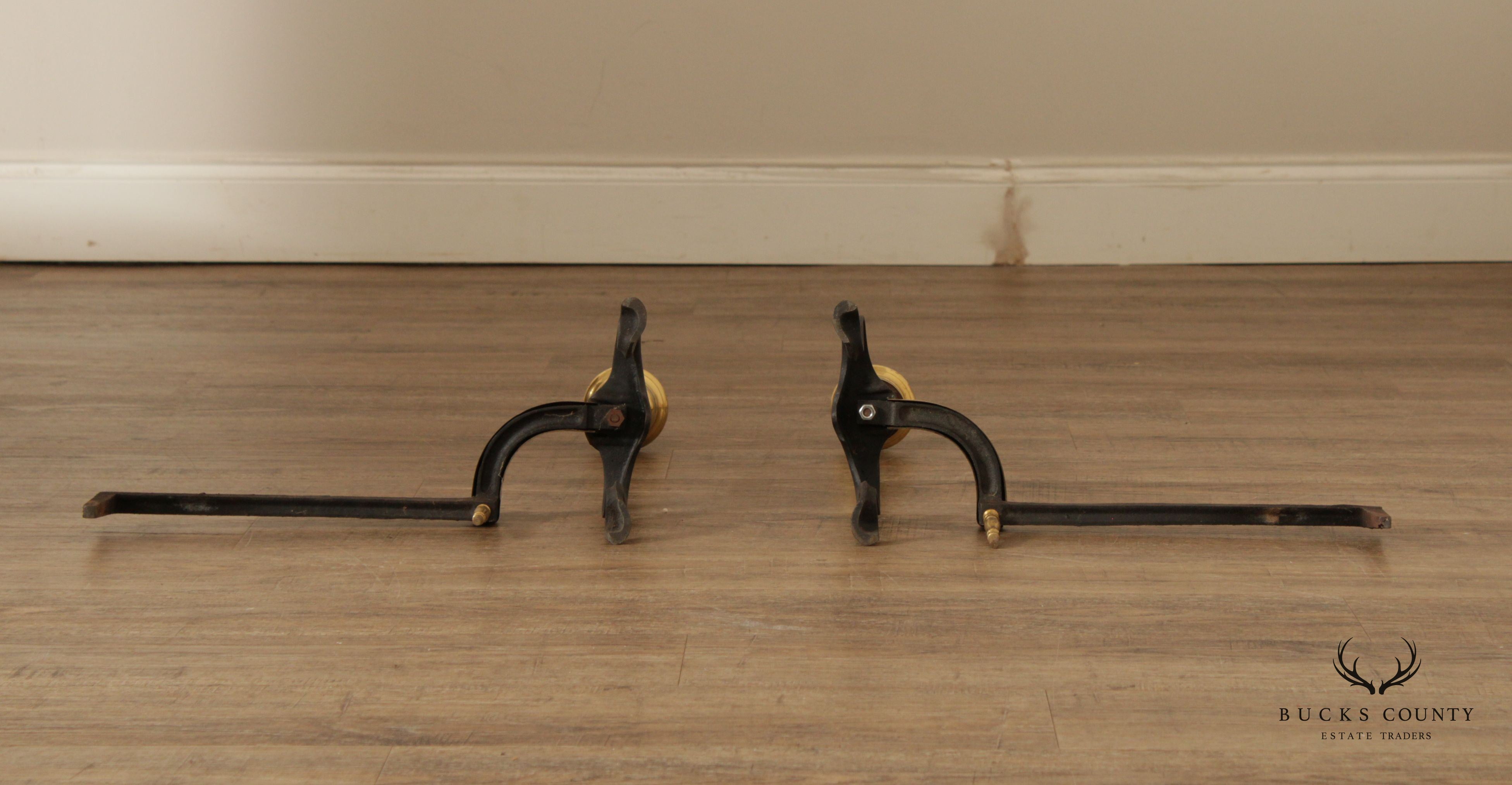 Federal Style Brass and Cast Iron Pair of Andirons