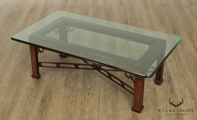 Chippendale Style Mahogany, Glass Top Coffee Table