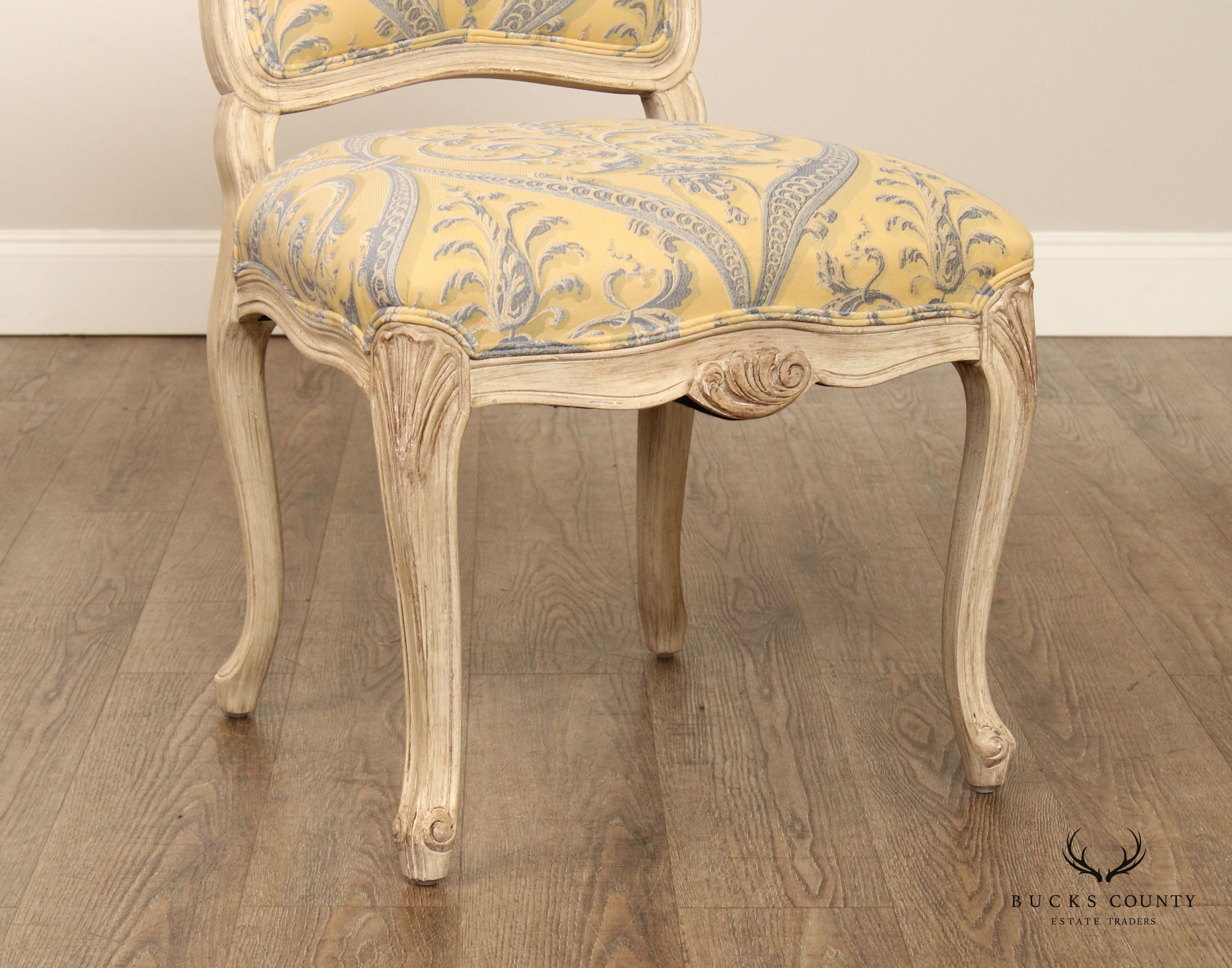 French Louis XV Style Set of Six Distress Painted Dining Chairs