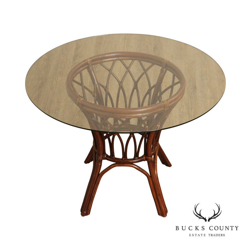 Mid Century Modern Round Glass Top Rattan Dining Table Bucks County