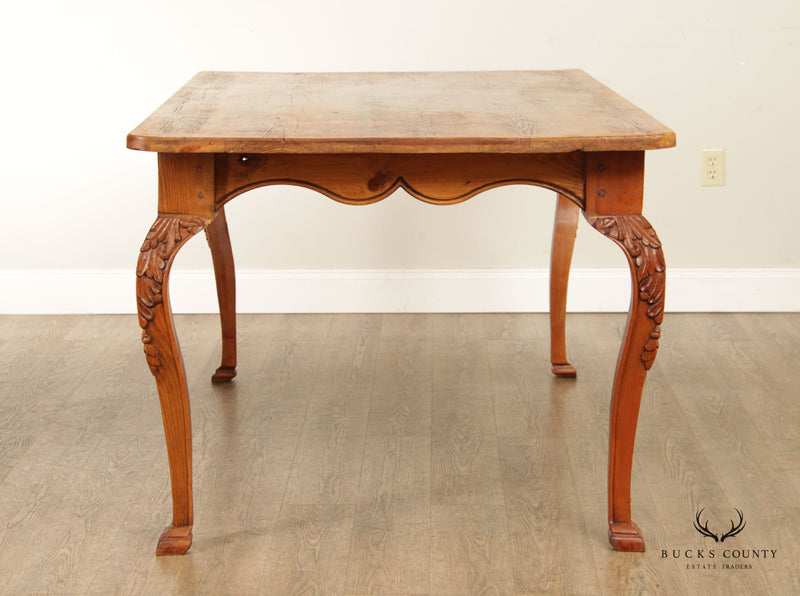 French Country Farmhouse Style Pine Carved Dining Table