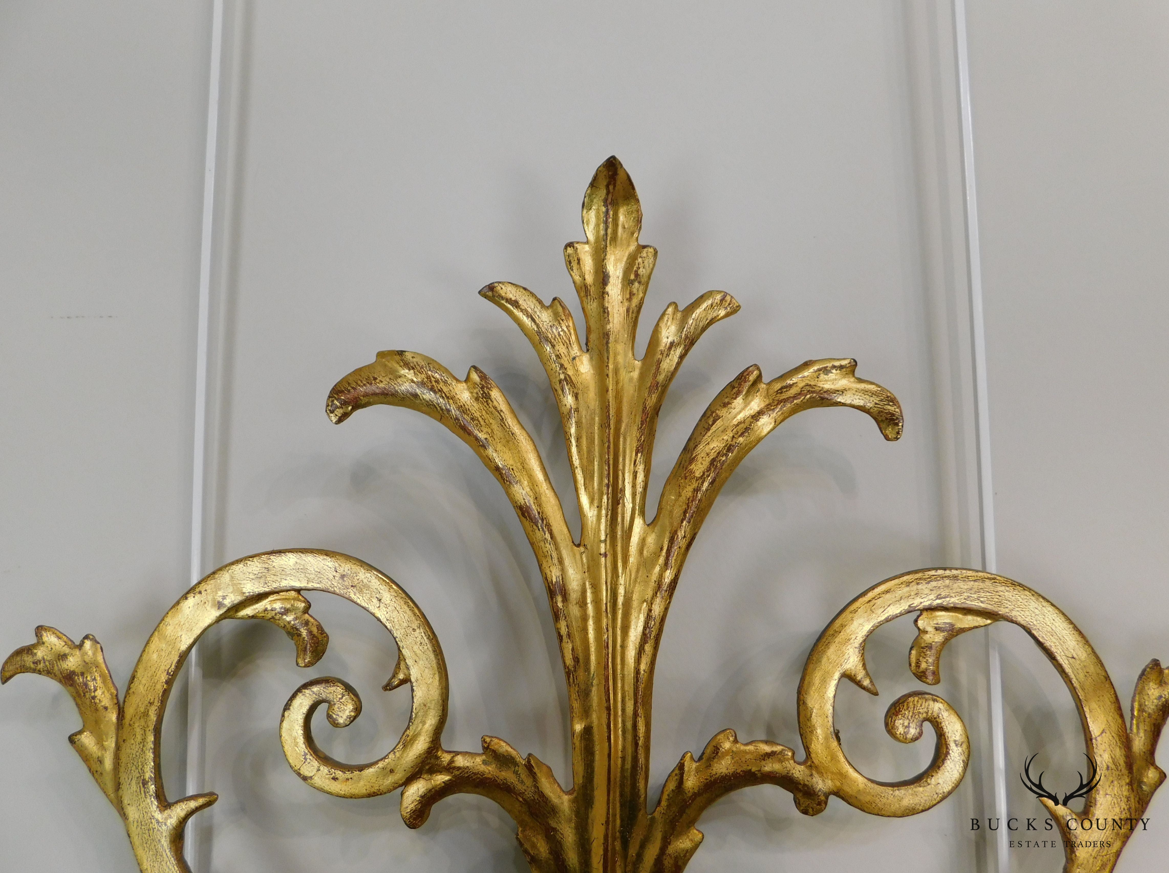 1950's Italian Gilt Metal Large 6 Candle Holder Wall Sconce