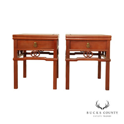 Vintage Pair of Chinese Hardwood One-Drawer Side Tables