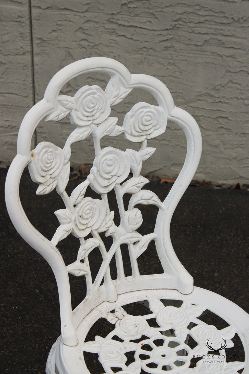 Vintage Rose Pattern Pair Cast Iron Garden Bistro Garden Chairs