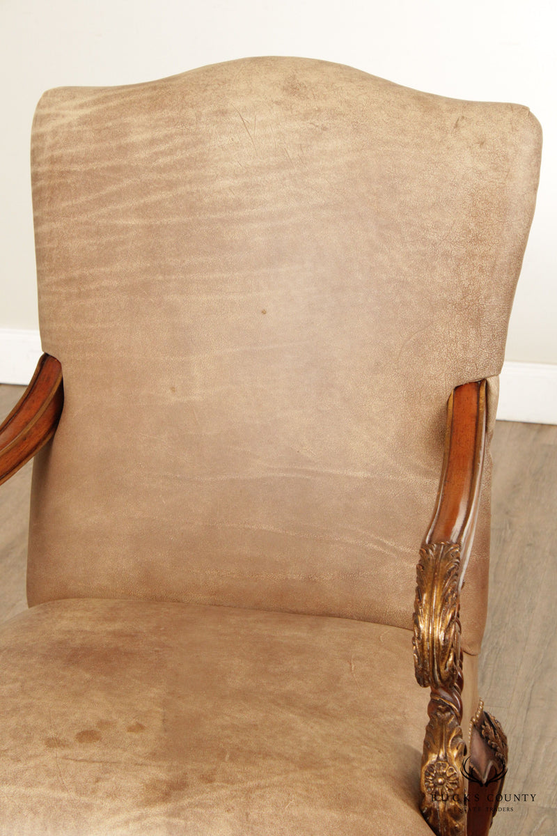 Italian Rococo Style Leather and Partial Gilt Armchair
