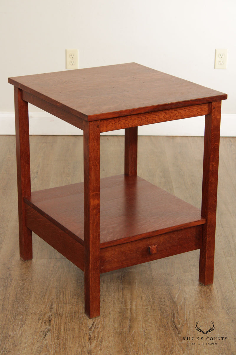Mission Style Pair of Oak One-Drawer End Tables or Nightstands