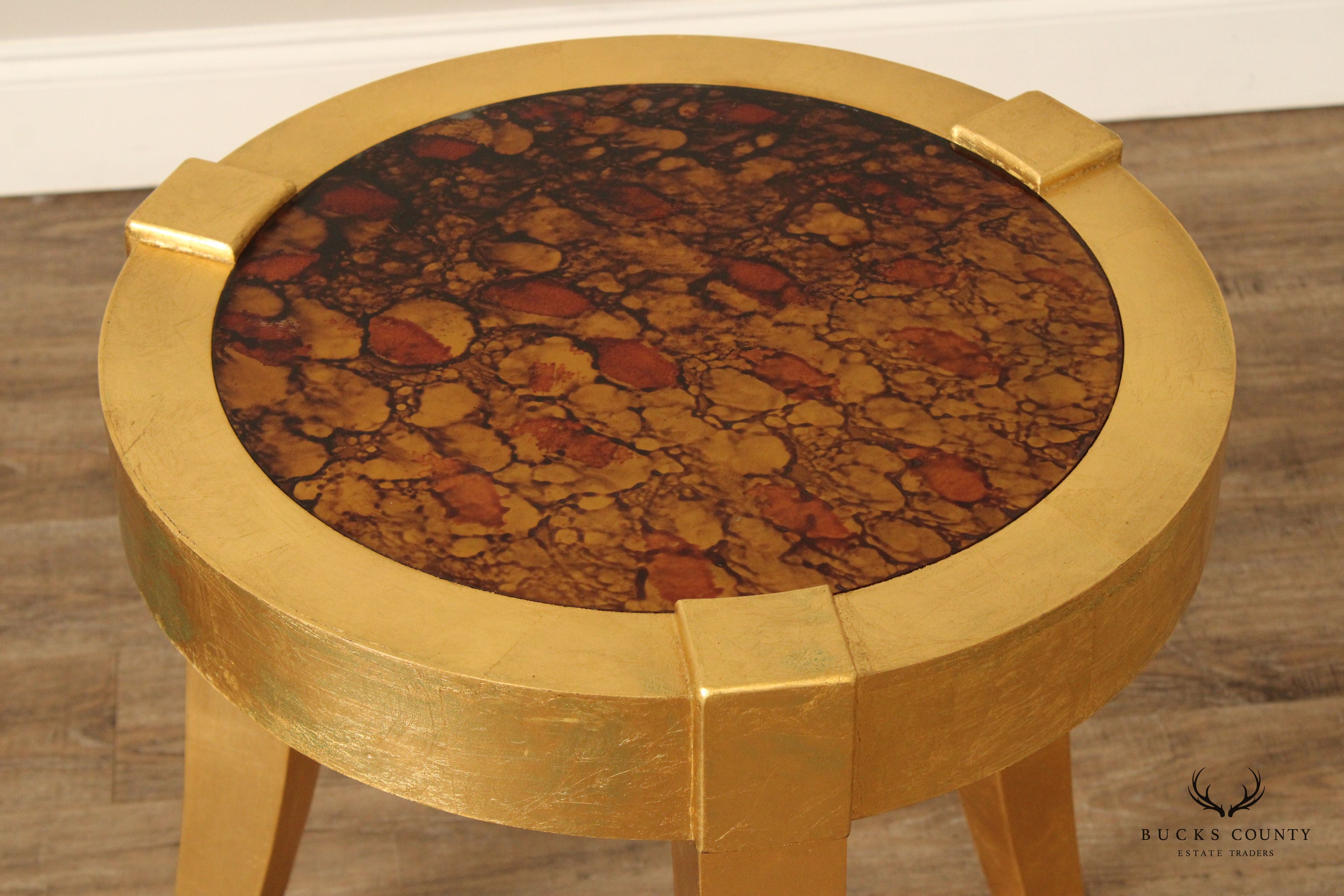 Hollywood Regency Pair of Gold Painted Side Tables