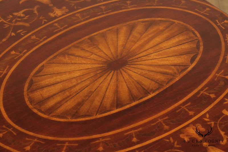 Hepplewhite Style Custom Mahogany Pair of Marquetry Inlaid Drop Leaf Pembroke Tables