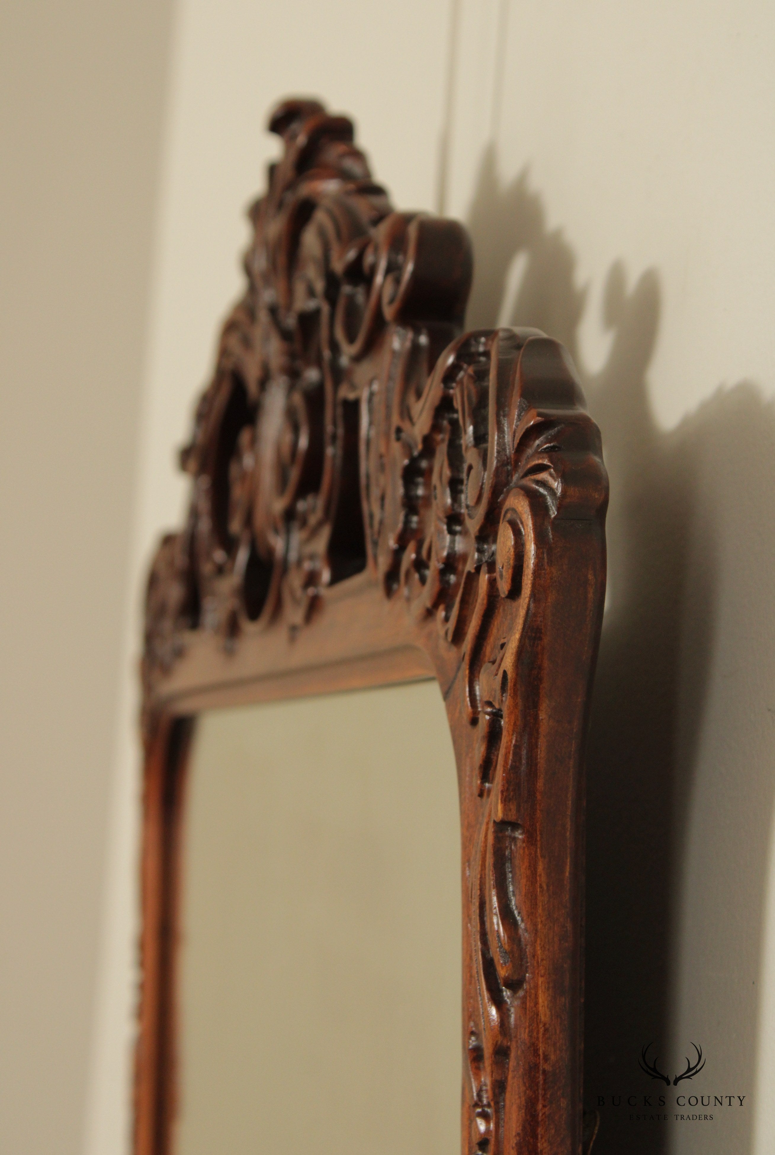 1940s Vintage French Style Carved Mahogany Wall Mirror (B)