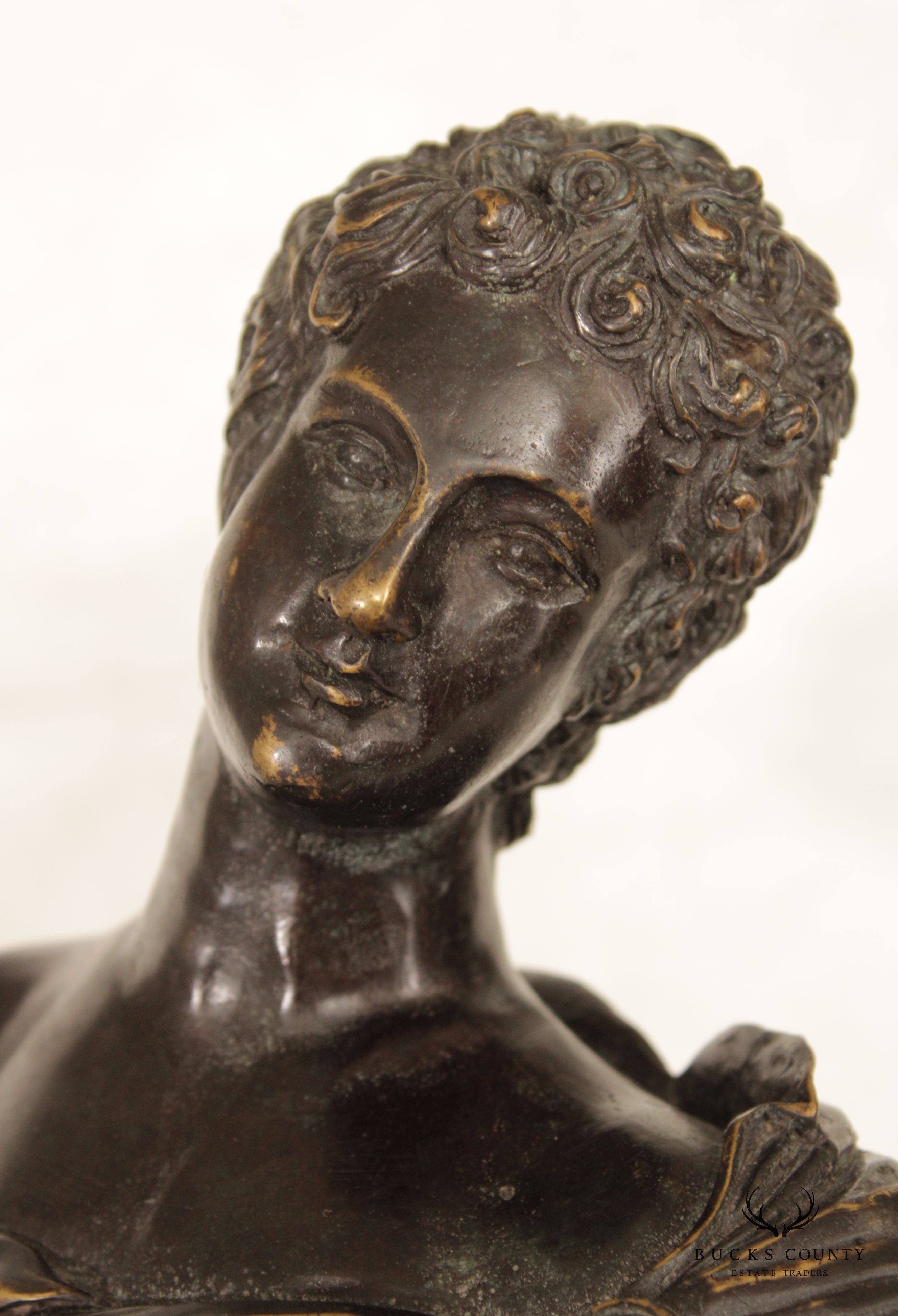 Classical Style Bronze Bust on Wooden Pedestal