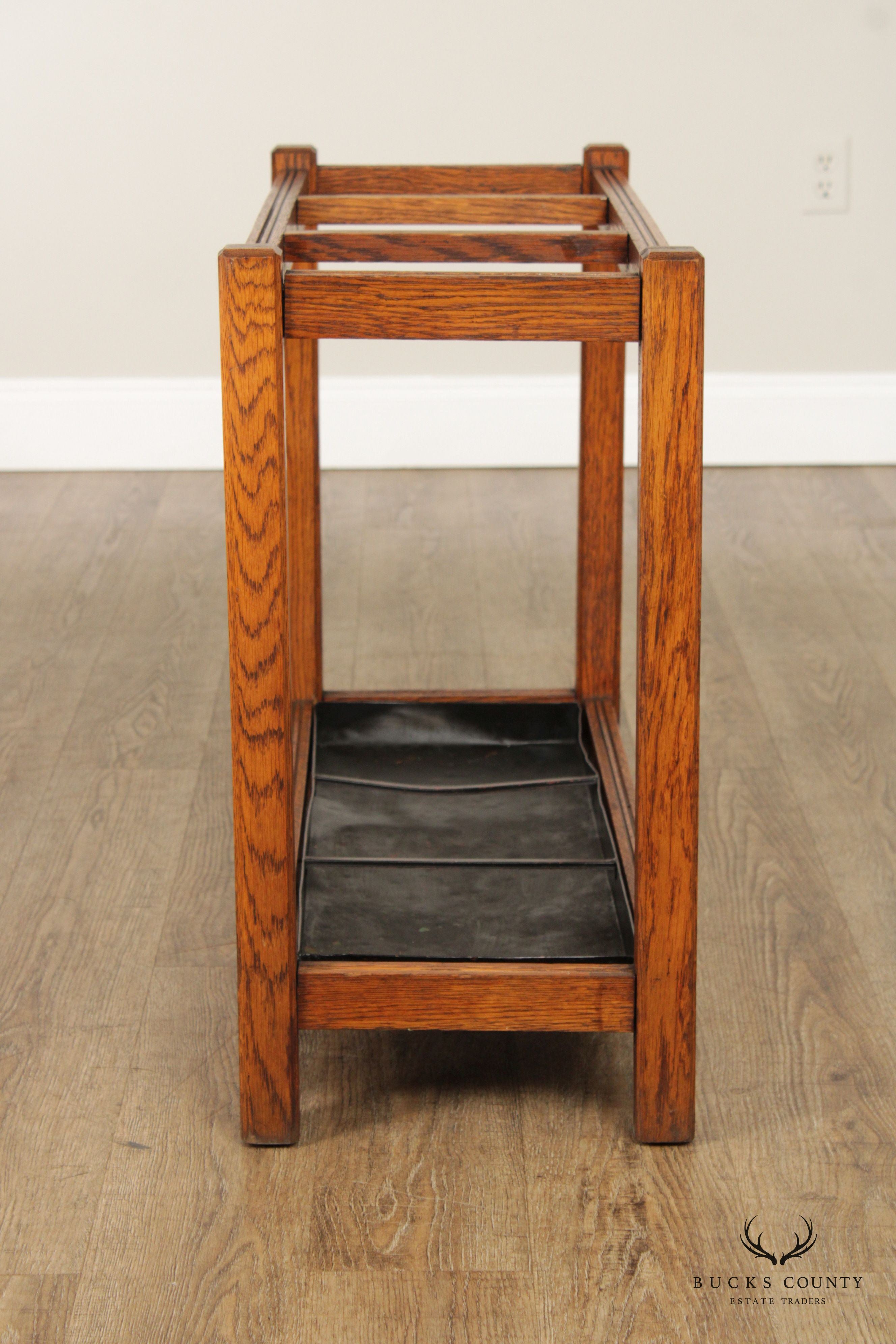 Antique Mission Oak Three Section Umbrella Stand