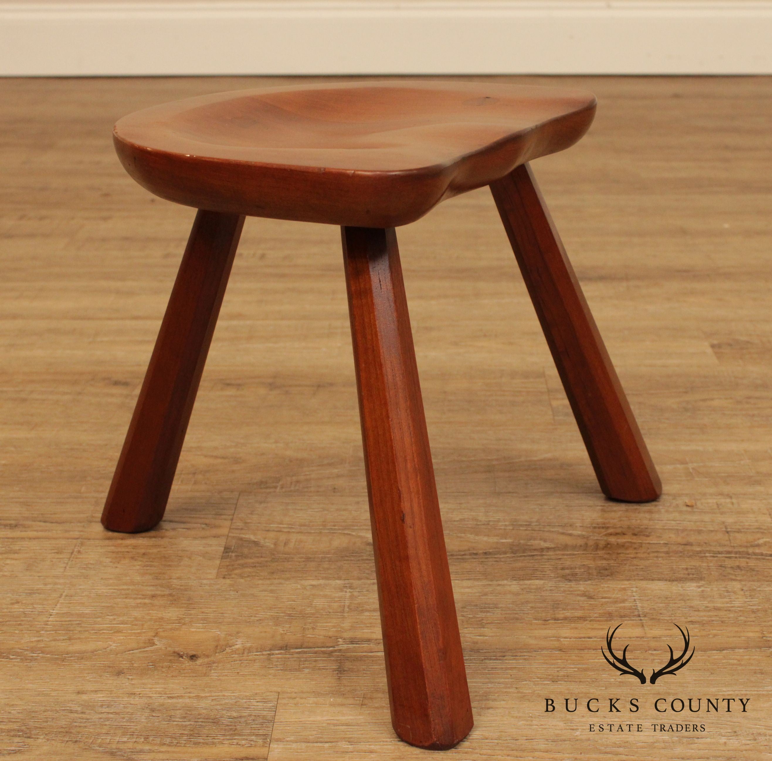 Vintage Hand Crafted Solid Cherry Wood 3 Legged Stool