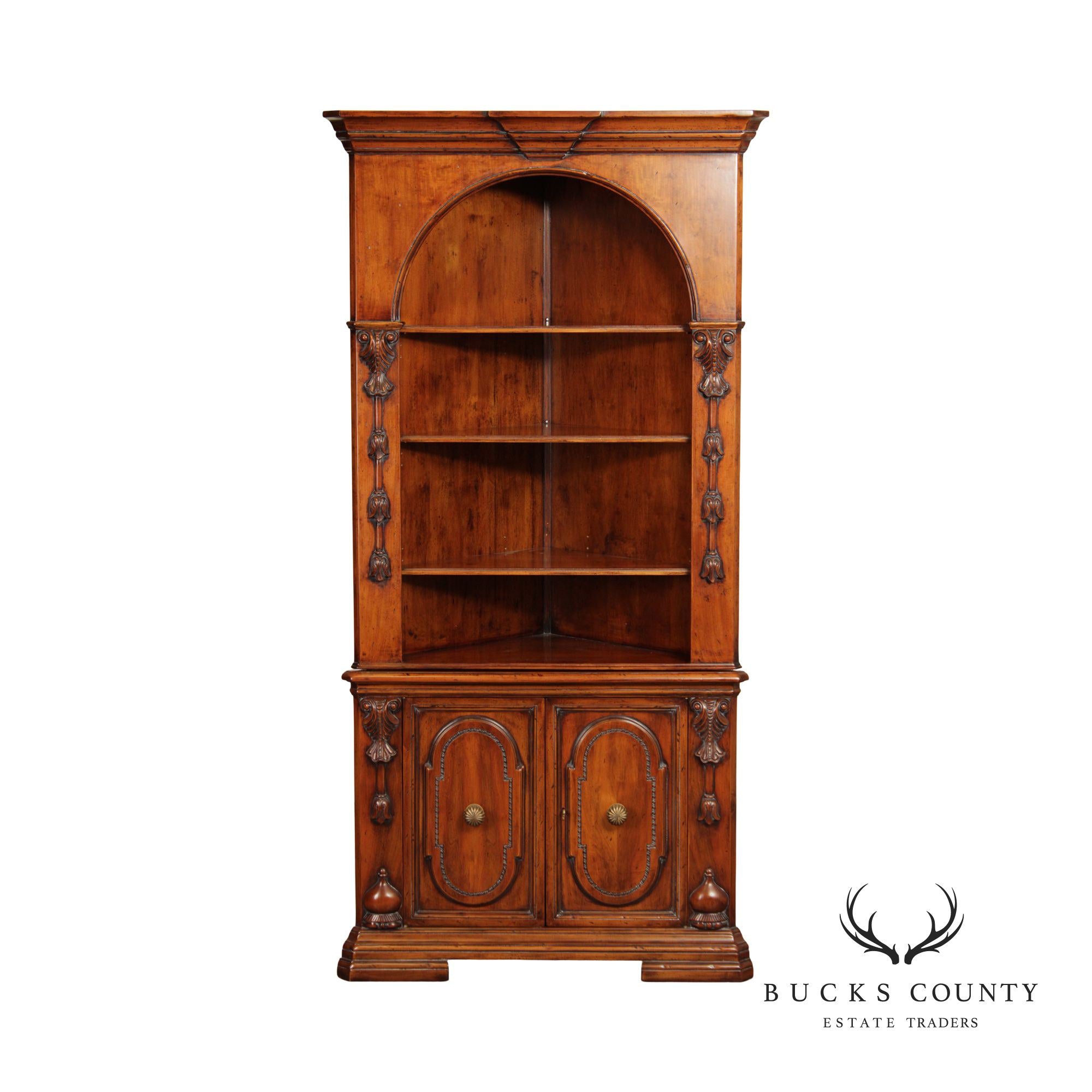 Francesco Molon Louis XVI Style Carved Walnut Corner Cabinet