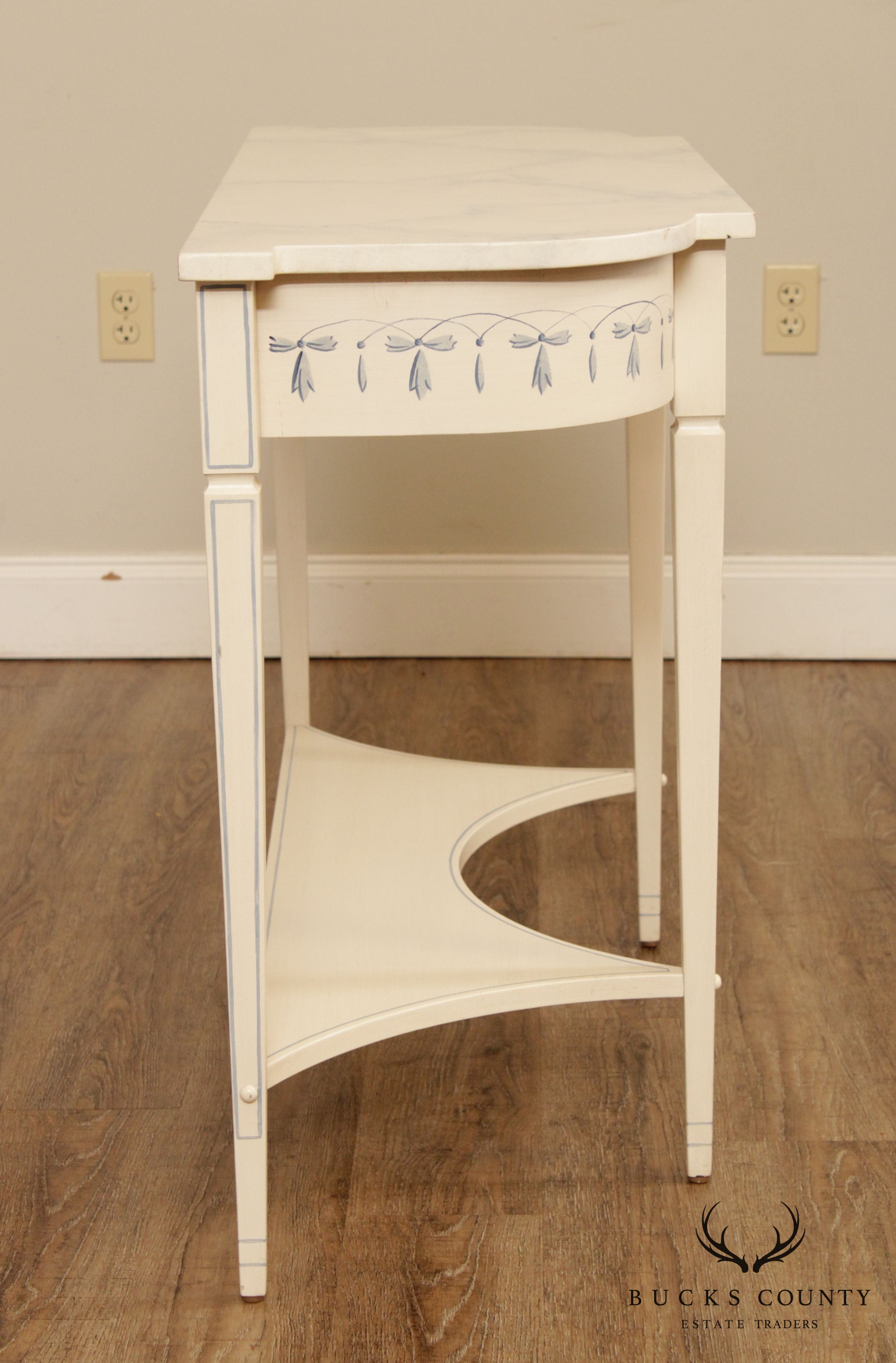 The Patterson Studio Pair Hand Painted Blue & White Console Tables