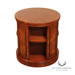 English Regency Style Burl Wood Round Revolving Bookcase