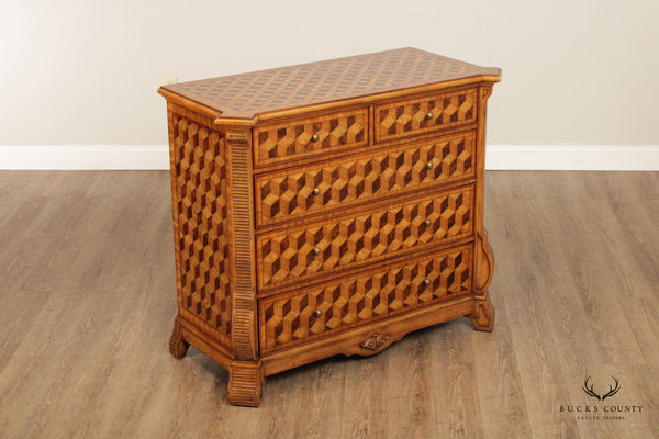 Maitland Smith Baroque Style Parquetry Inlaid Chest of Drawers
