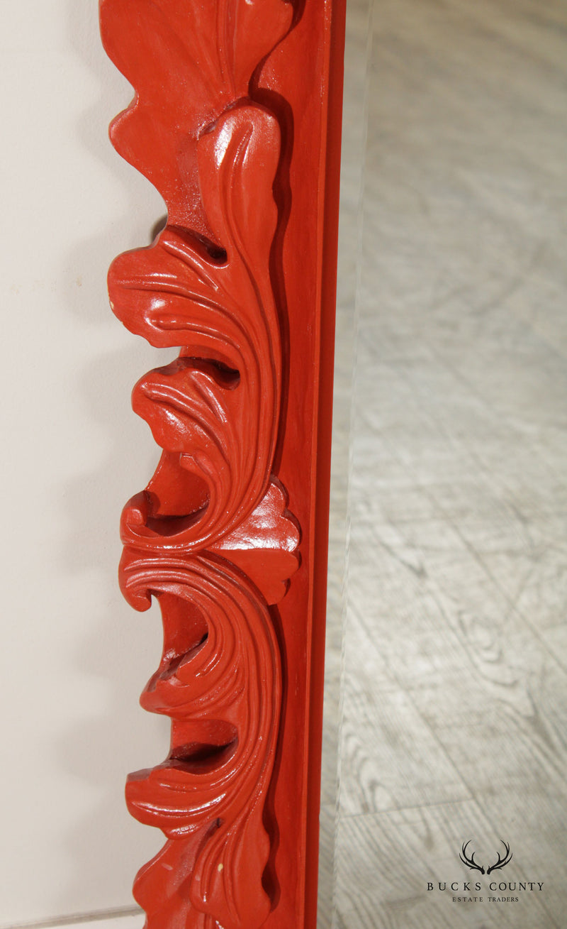 Vintage Foliate Carved Red Painted Wall Mirror