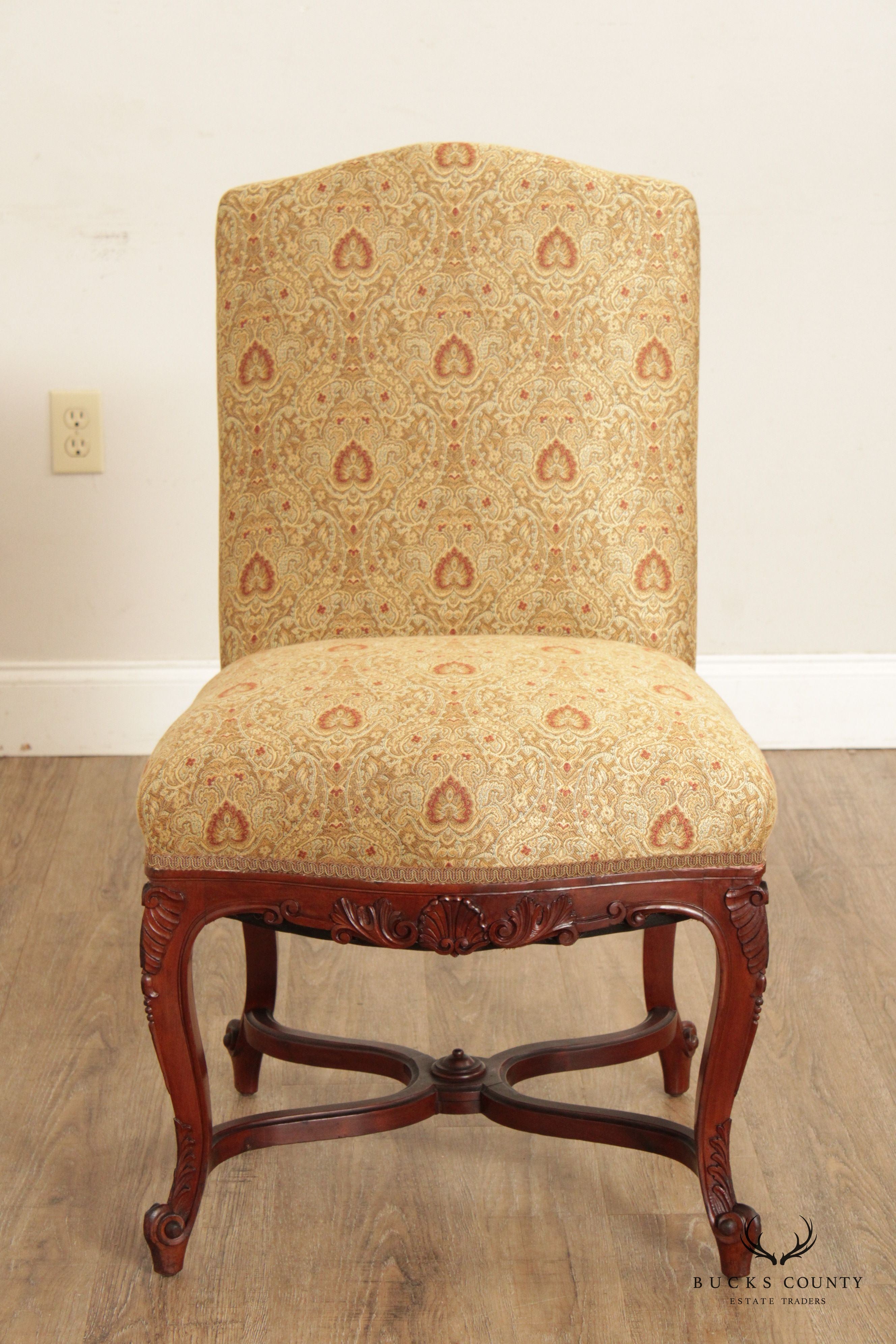 French Louis XV Style Antique Pair Carved Mahogany Side Chairs