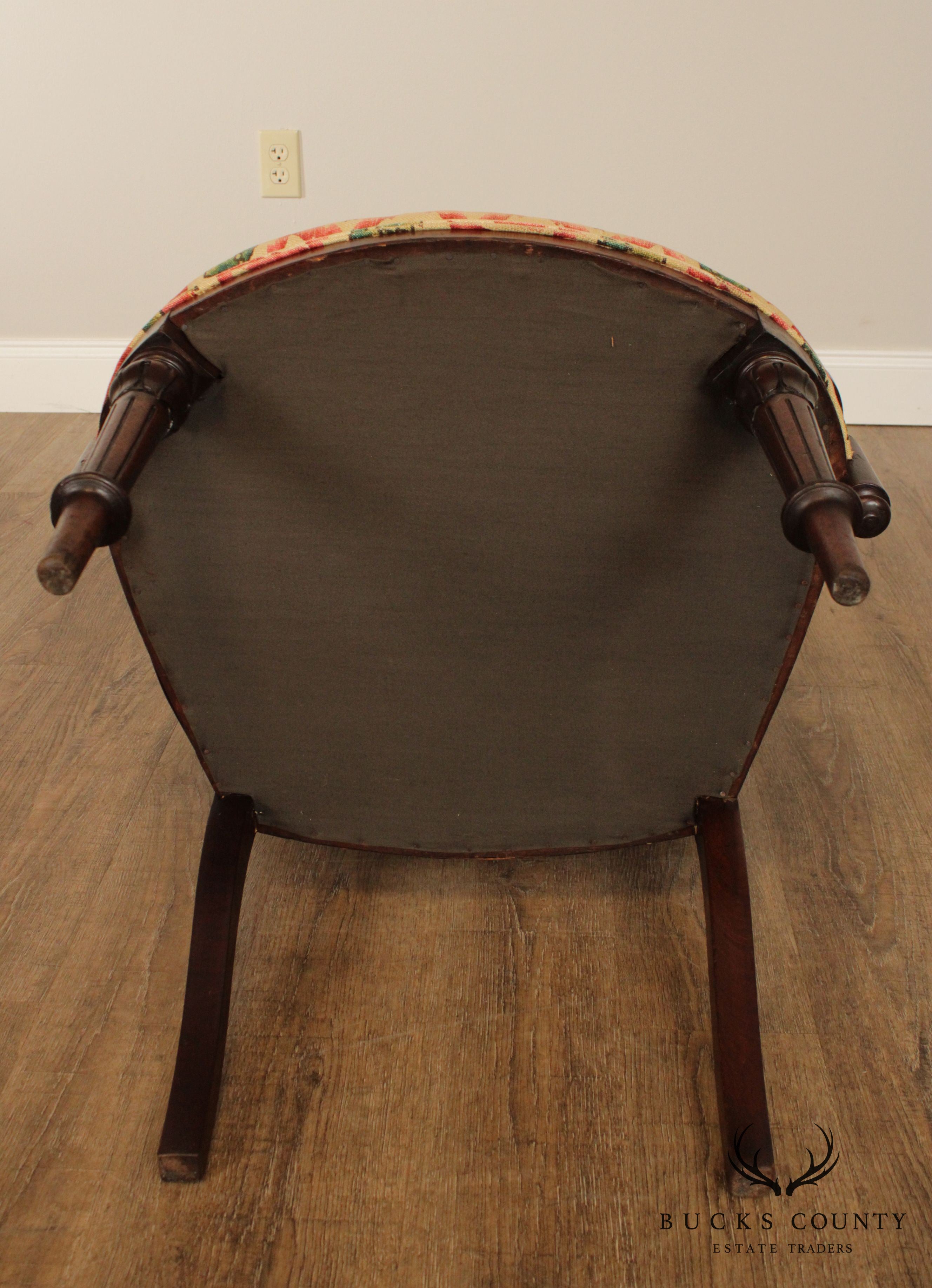 Antique Eglantine Marquetry Inlaid Pair Walnut Armchairs