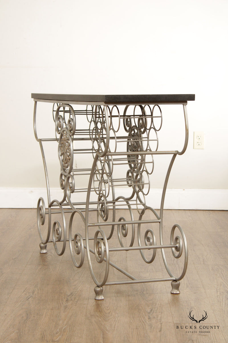 French Style Wrought Iron Slate Top Wine Rack