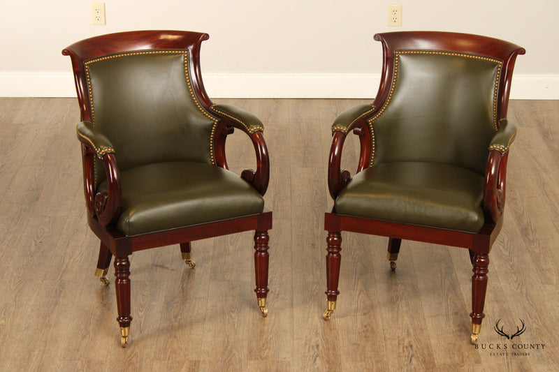 Hancock & Moore Regency Style Pair of 'Jockey Club' Leather Armchairs