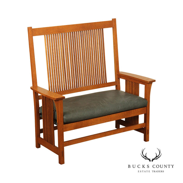 Stickley Mission Collection Oak and Leather Spindle Settee