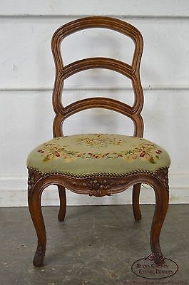 Antique Pair of 19th Century Walnut Louis XVI Style Ladder Back Needlepoint Side