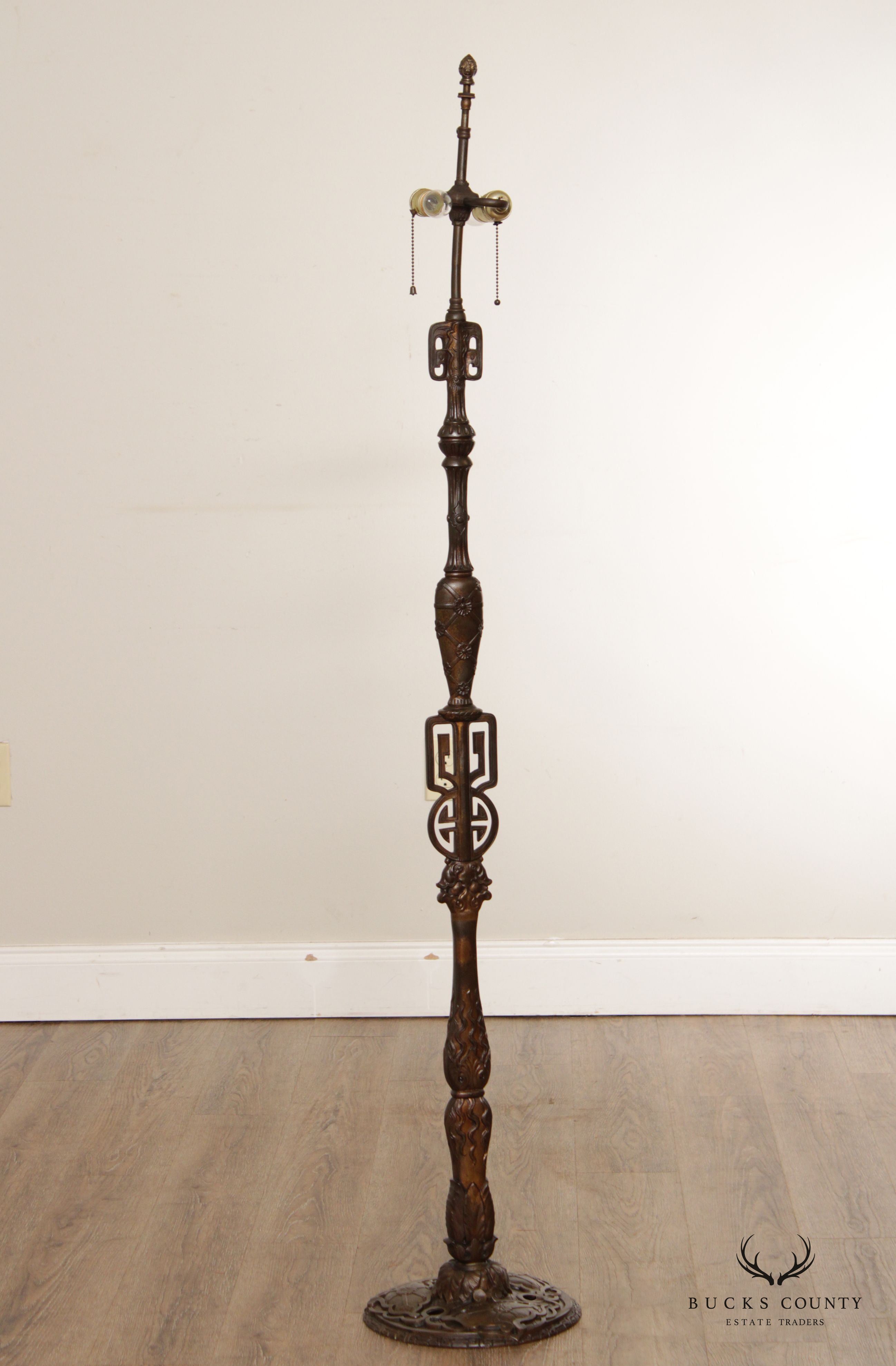 Antique Japanese Cast Bronze Floor Lamp