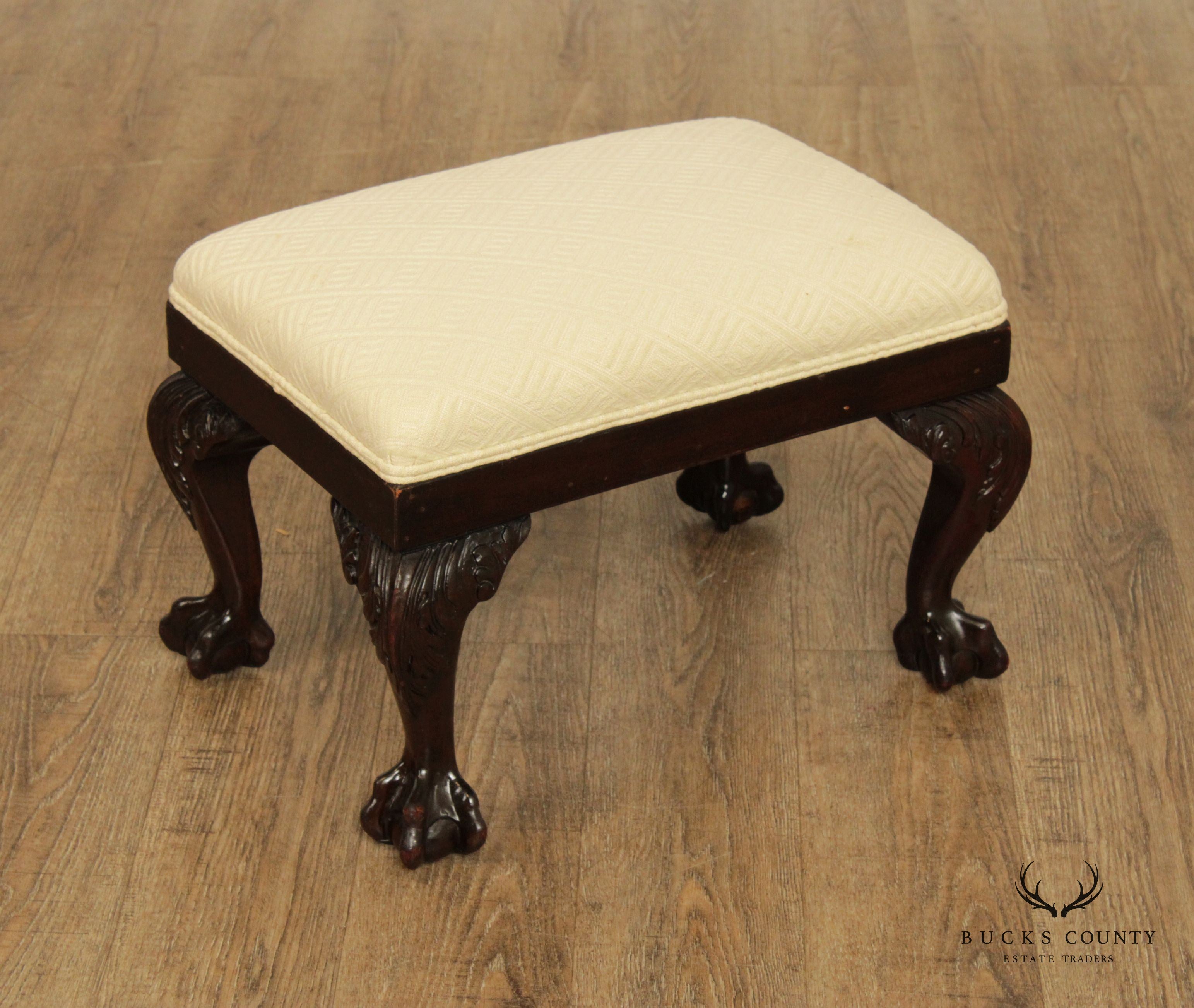 Georgian Style Vintage Carved Mahogany Low Stool or Ottoman