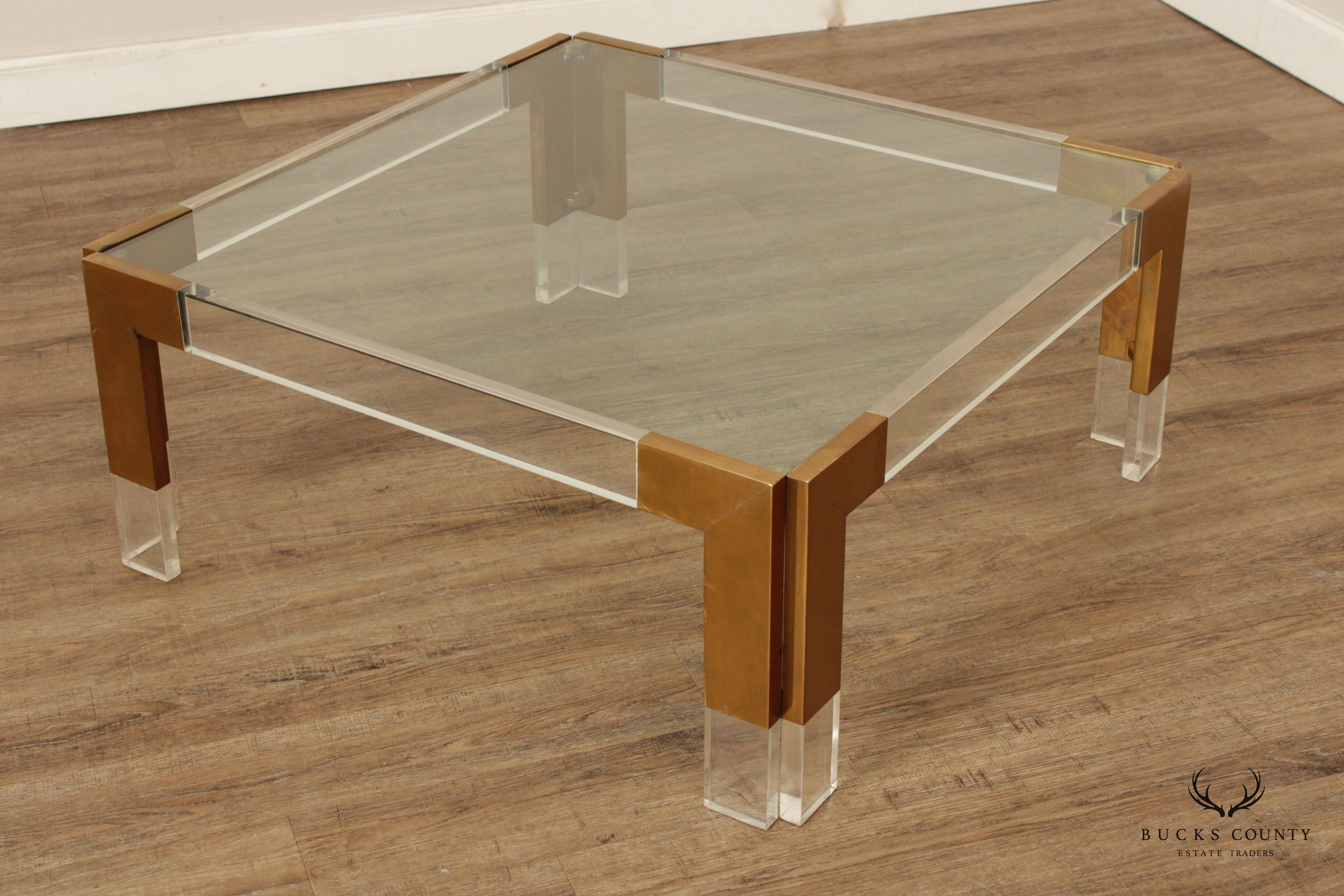 Contemporary Style Square Glass Lucite Square Coffee Table